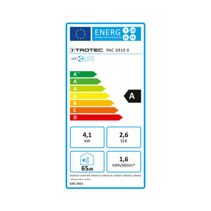Lokales Klimagerät Trotec PAC 3910 X WiFi Energielabel