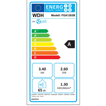 Mobiles Klimagerät mit Abluftschlauch WDH-FDA1263B Energieklasse A